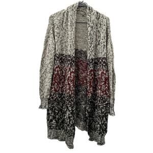 Ecote‎ Oversized White Black Red Marled Textured Cardigan Coat Sweater Size S